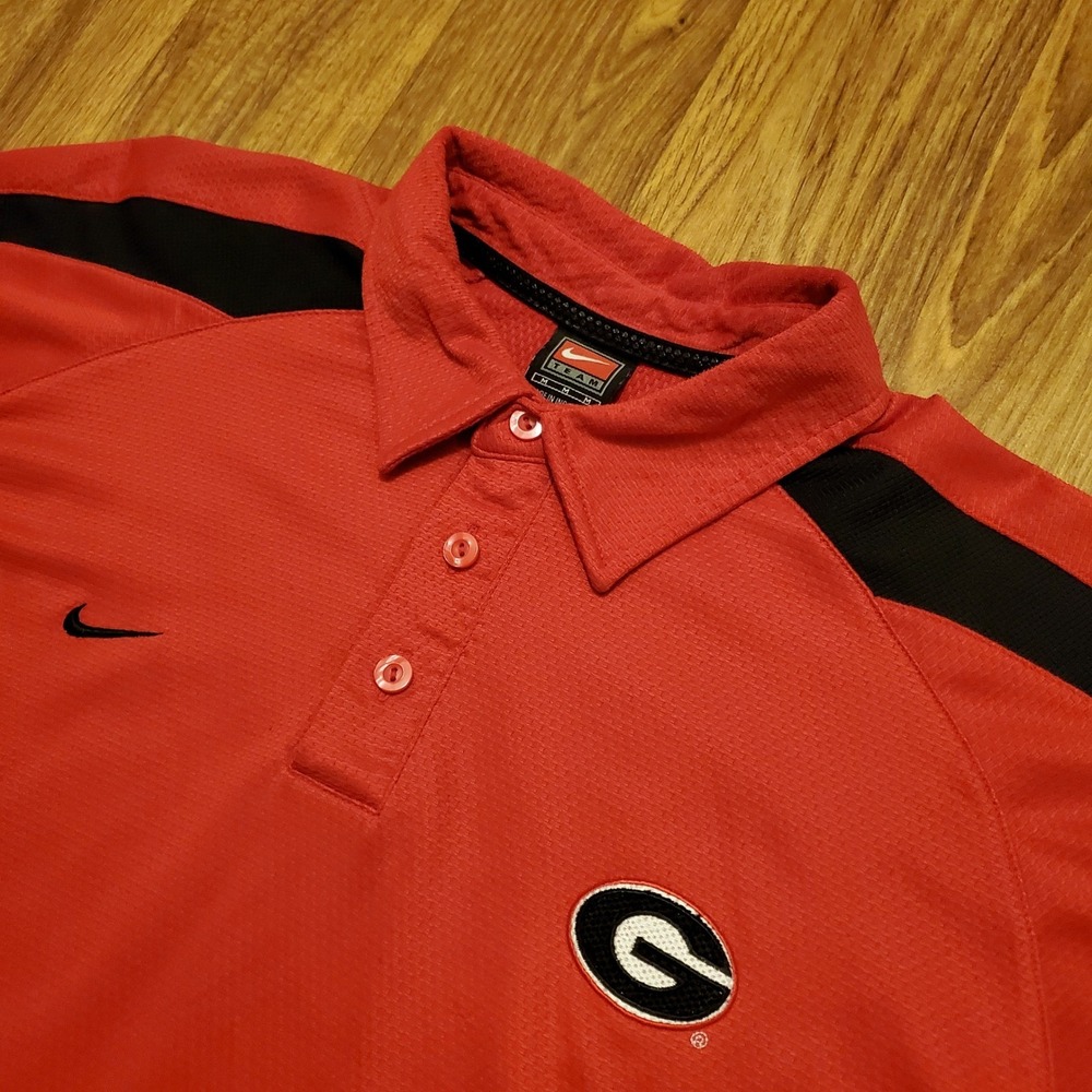 Nike Georgia Bulldogs Polo Shirt Men Medium Red Dri‎ Fit Sphere Dry Team